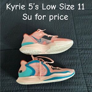 Nike Kyrie 5 Low Peach and Teal Athletic Shoes